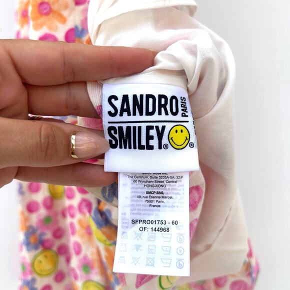 Sandro Paris Smiley Face Flower Linen Mini Dress Size 36 Small 4 Flirty Short - Picture 6 of 9